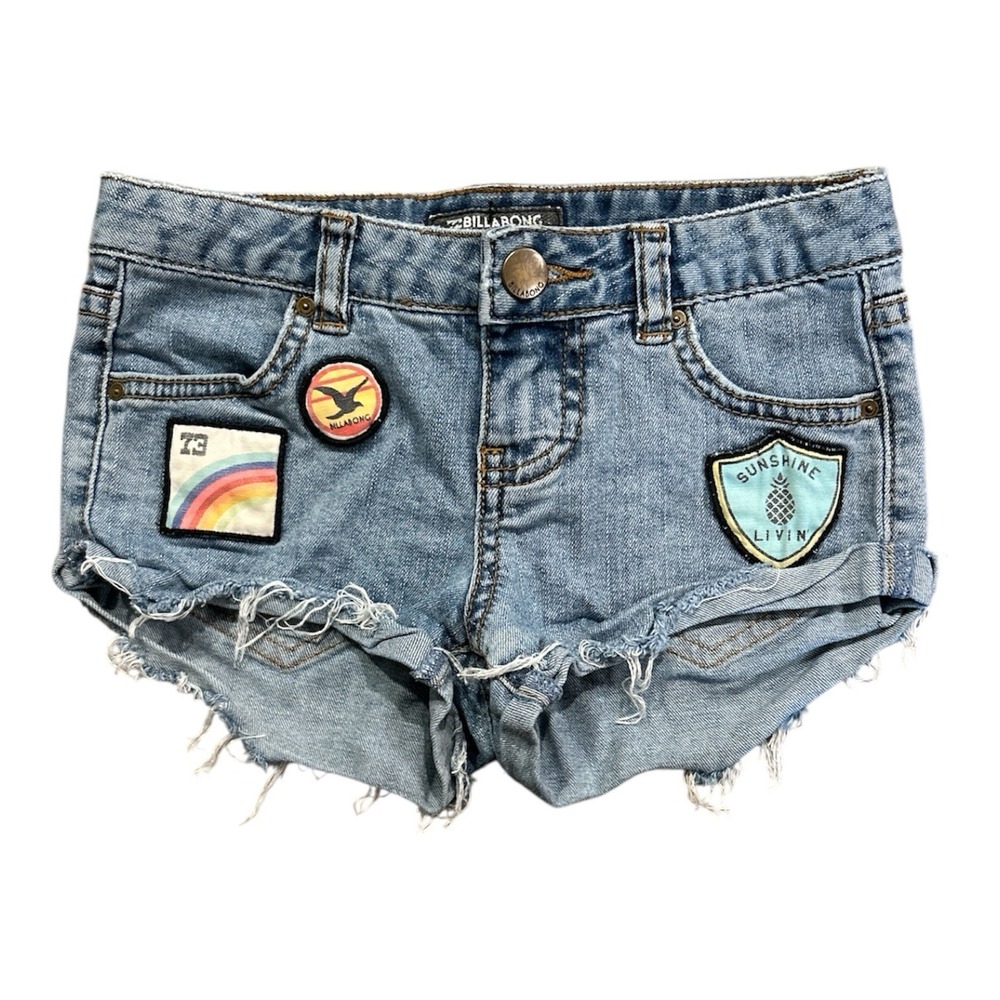 RARE Vintage Y2K Billabong YOUTH GIRLS Mini Micro Shorts with Patches Size 6-6X